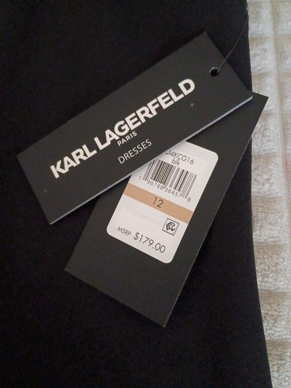 Karl Lagerfeld Black Pearl Hem Sheath Dress Size 12 NWT $179 Elegant Scuba Crepe - Picture 4 of 4
